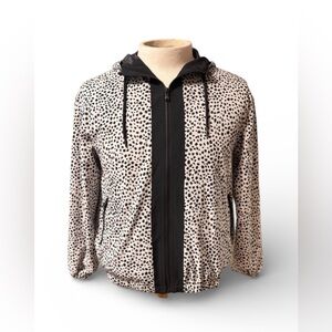 Lou & Grey Jacket Women's XSmall White Polka Dot Mesh Lined Hooded Full Zip